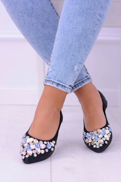 Lu Boo Black Ballerinas na elastických kameňoch dokonca