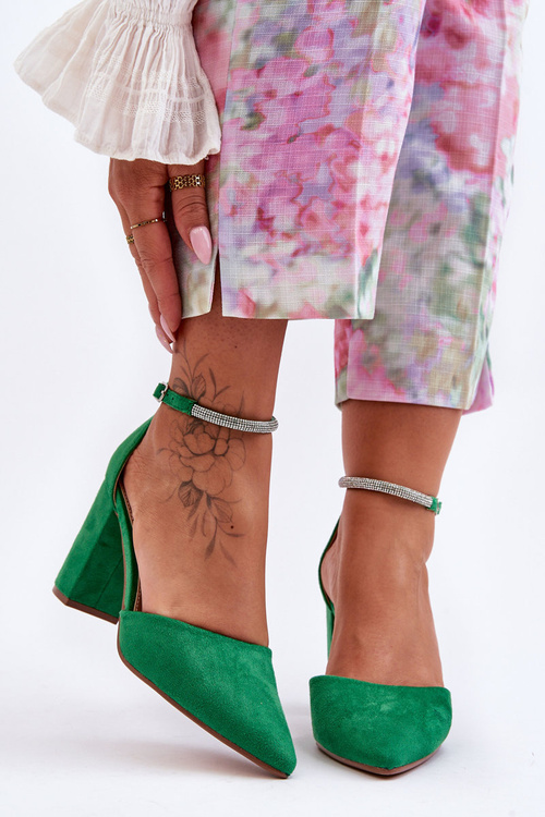 Semišové čerpadlá s zirkónmi zelený diamant