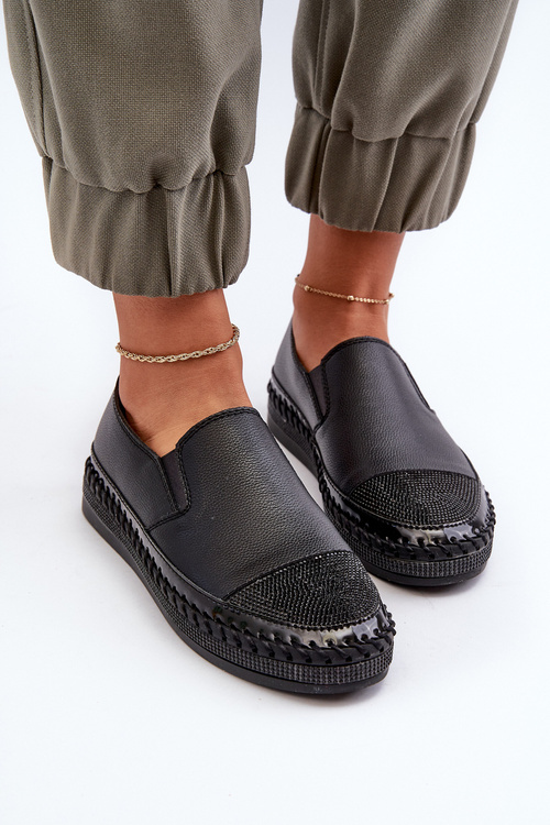 Dámské kožené polobotky na platformě černé D&A LR370