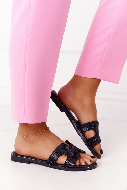 Black Modena Leather Flip Flops