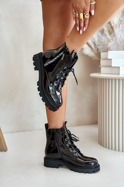 Lakované Boty Pracovní Dámské Zateplené S Nápisy Černé Zinfreya