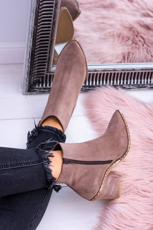 Kožené semišové béžové dámské kotníkové boty se zipem Sonoma