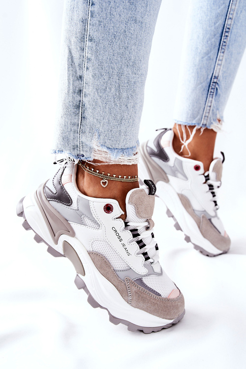 Dámske športové topánky krížové džínsy biele šedé II2R4020C