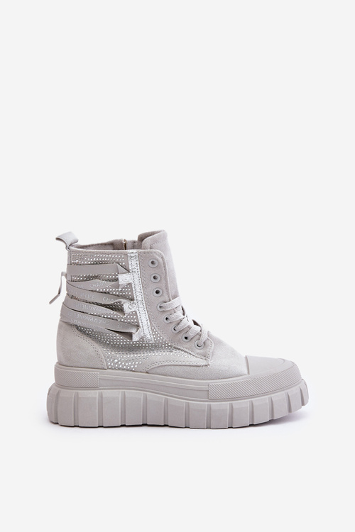 Vysoké Dámske Tenisky Na Masívnej Platforme So Zdobením Šedé Zaidria