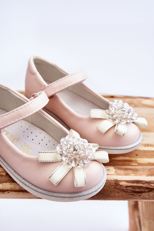 Detské baleríny na suchý zips s dekoratívnou kvetinou ružovou freya