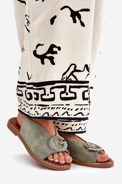 Ploché sandály se zdobením zelené Haliones