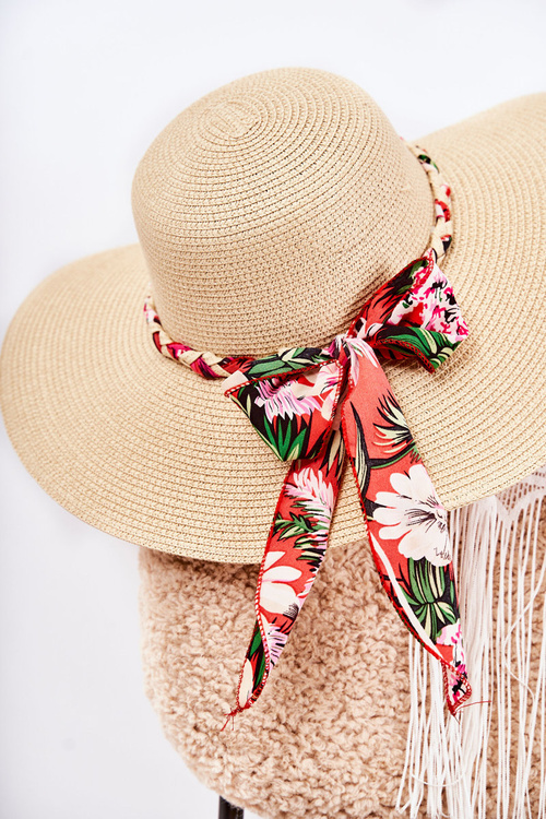 Dámsky klobúk s červeným pásom béžou Marsela