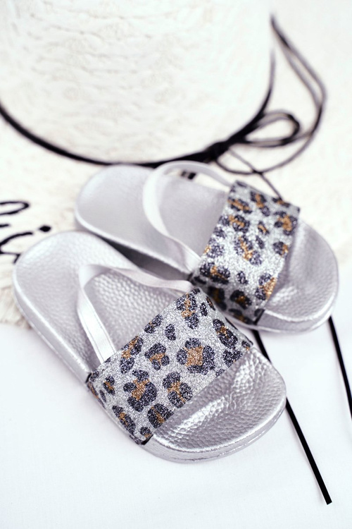 Detské dievčenské žabky Leopard Silver Rimia