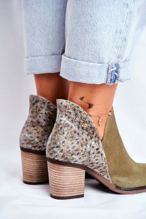 Dámské Kožené Boty Na Podpatku Maciejka Olivové 04492-24