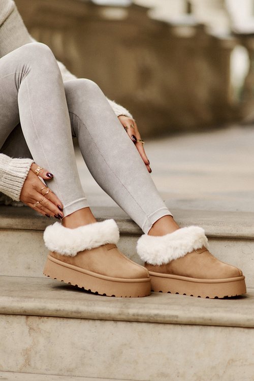 Snehové Topánky S Nízky Mäkčený S Kožušinou Na Platforme Eko Semiš Camel Neathoria