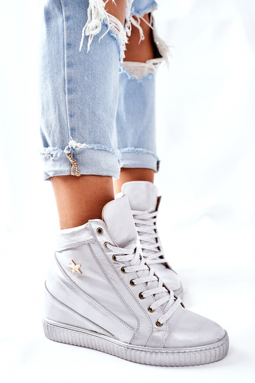 Dámska kožená kožená topánka Strieborná 3079