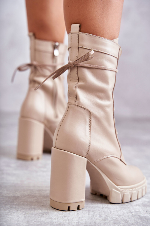 Dámské kožené kozačky na platformě béžové Edna