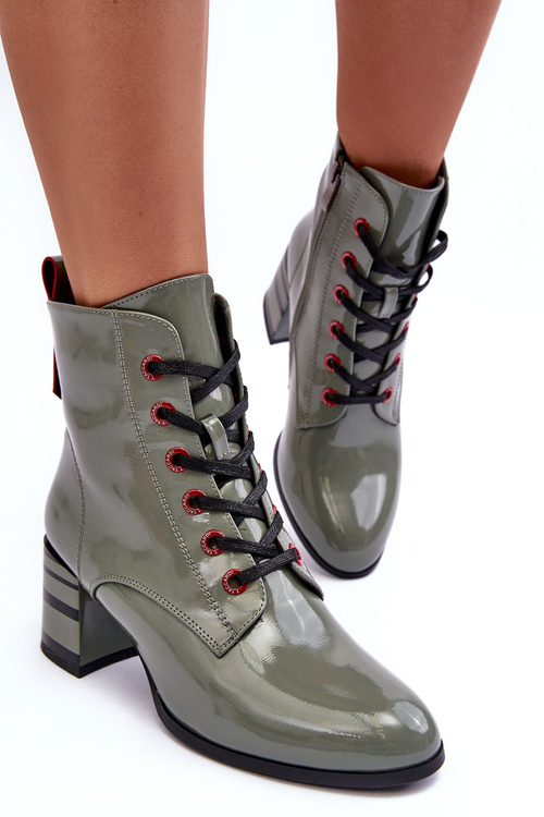 Leštěné šněrovací botky na podpatku SBarski MR870-15 světle šedé