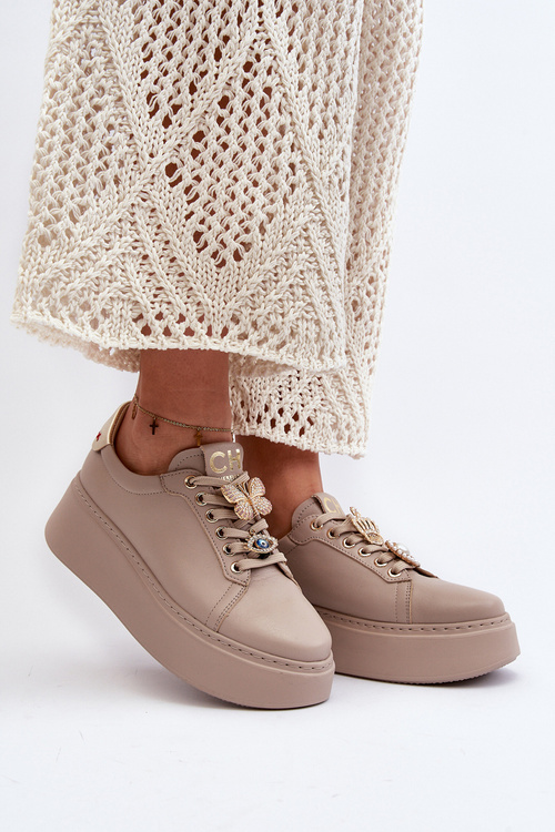 Dámské kožené tenisky s ozdobami CheBello 4292 béžové