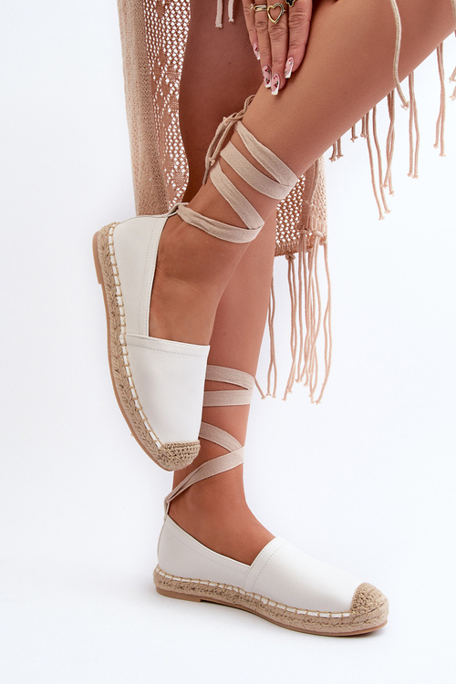 Šněrovací eko kůže espadrilky bílé Ismanne