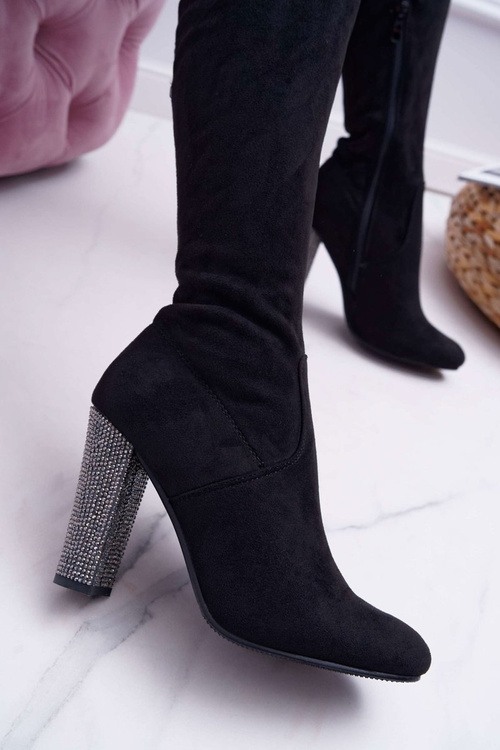 Dámské semišové kozačky na vysokém podpatku Černá Rabios