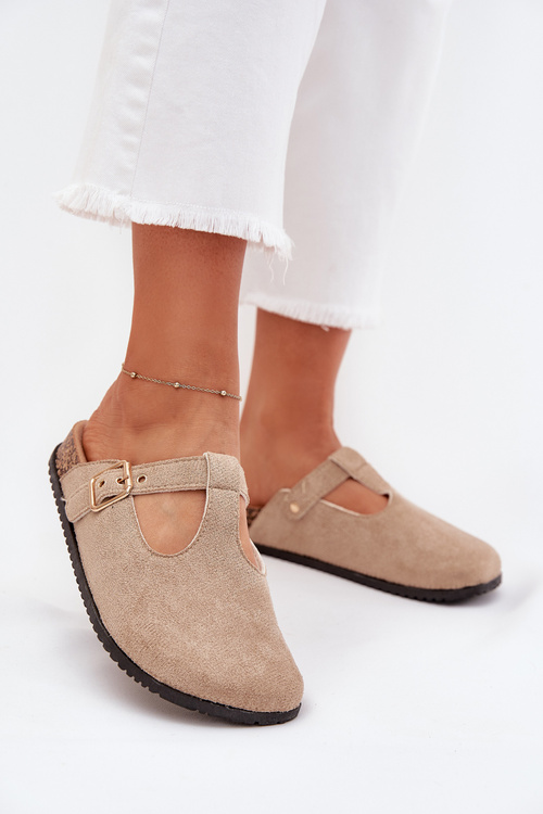 Dámske Šľapky So Zlatou Sponou Béžové Lirina