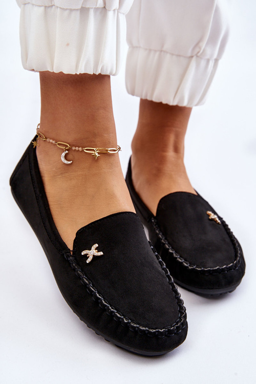 Dámské semišové mokasíny s zdobením Černá Leah