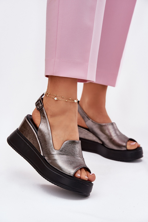 Dámské kožené sandály na klínu Artiker 54C0402 grafitové