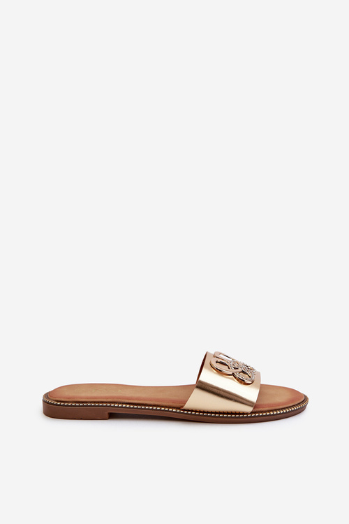 Dámske sandále S Ozdobou Z Ekokože Na Plochej Podrážke Zlaté Sadria