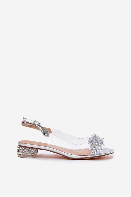 Průhledné Sandály Na Nízkém Podpatku Se Zdobením D&A MR51-709 Stříbrné