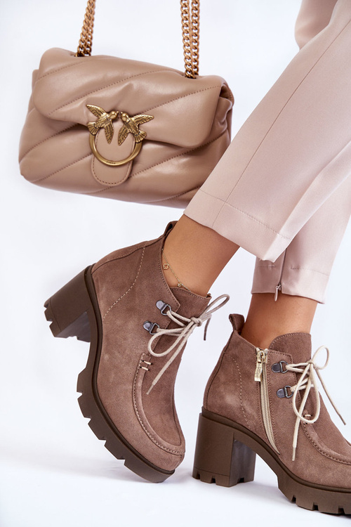 Dámské semišové boty se zavazováním Světle hnědá Marianne