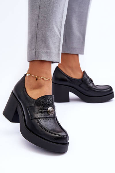 Dámské kožené polobotky na sloupu černé Dunadia