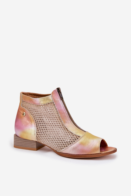 Dámské Kožené Kotníkové Boty Na Plochém Podpatku S Otevřenými Prsty Maciejka Růžovo-Oranžové 06413-15