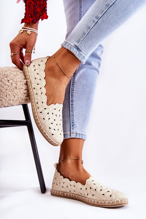 Dámské klínové baleríny s květinami béžové Vennice