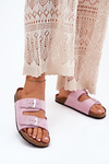 Dámske sandále na korkovej platforme s prackami levanduľové Evisolla