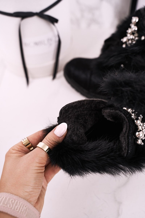 Izolované topánky pre deti s kožušinou Nubuk Black Ella