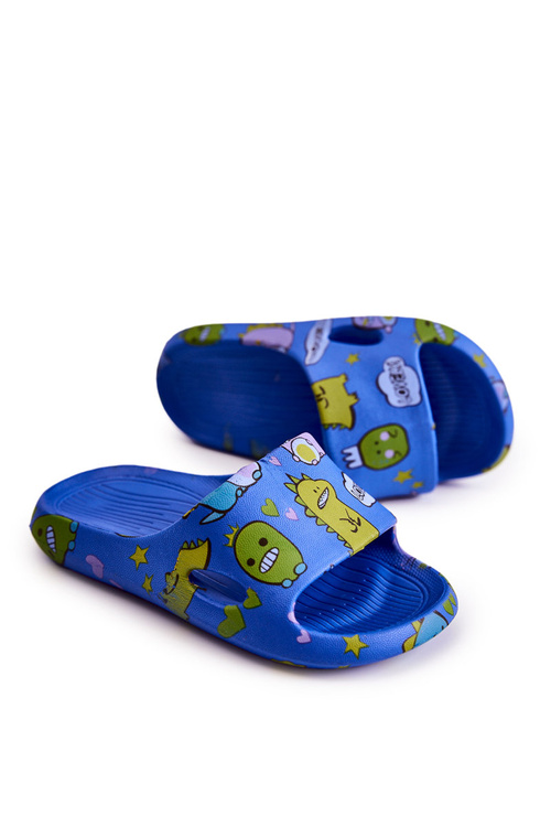 Ľahké detské flip -flops modré astro dinosaury