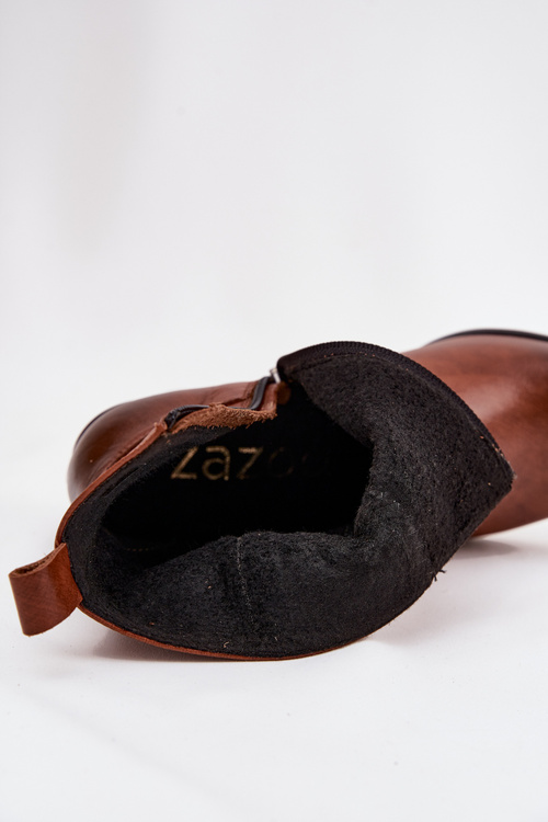 Kožené Čižmy Pre Ženy Na Päte Vyhrievané Zazoo 60565 Hnedé