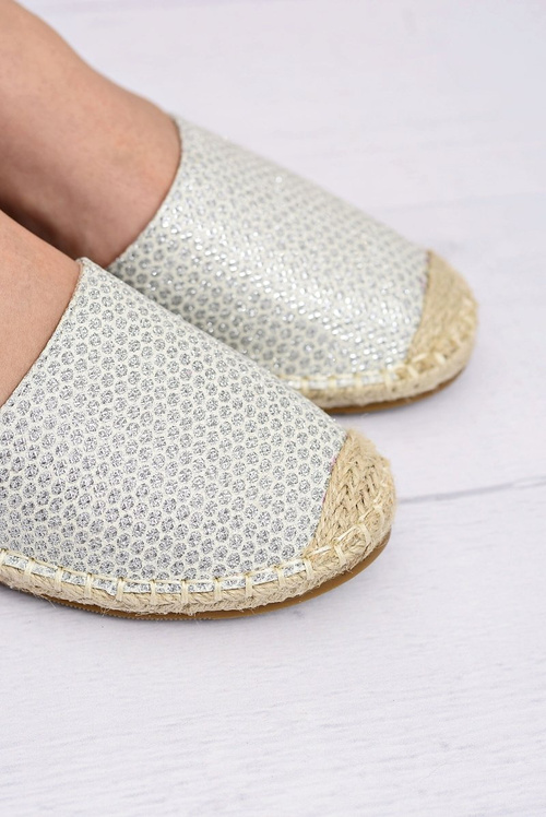 Damskie Lniane Balerinki Wiązane Srebrne Espadryle Sea
