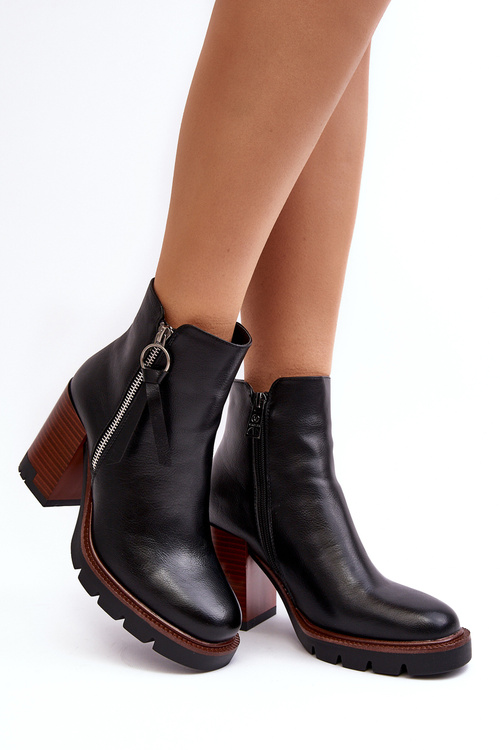 Dámské kožené botky na podpatku černé Brittney