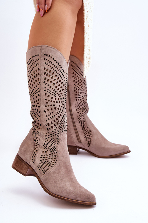 Suede Boots Cowboy topánky pred kolenom lewski topánky 3305 cappuccino