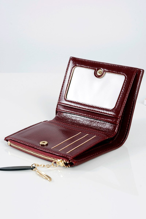 Bordowy Portfel Damski Portmonetka Złote Piórko