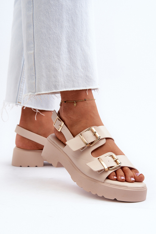 Dámské sandály s přezkami z ekologické kůže béžové Konanttia