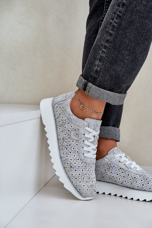 Semišové Vzorované Športové Topánky Na Platforme S Leskom D&A LR51-635 Strieborné