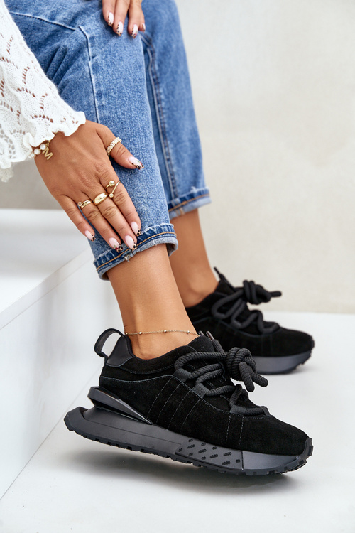 Dámske Zamszové Tenisky Na Platforme S Hrubým Šnurovaním Artiker 54C1464 Čierne