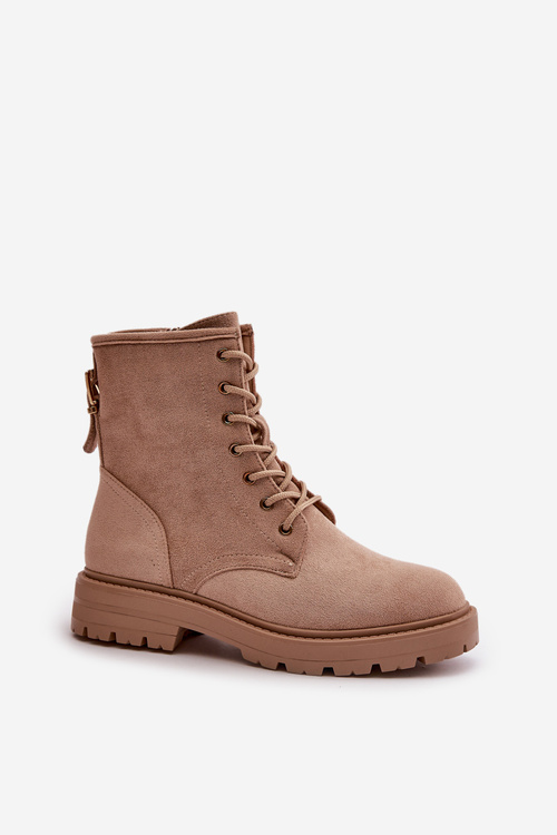 Dámske zateplené pracovné čižmy na zips z eko semišu béžové Mardia