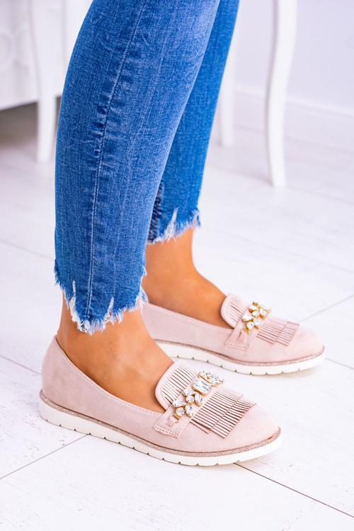 Béžové semišové mokasíny s krystaly Vivaro