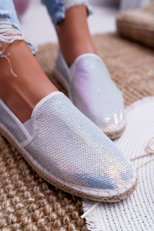 Dámske espadrilles veľká hviezda opailling biele flitre DD274A162