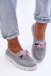 Dámské Slip-on Tenisky s Kameny Šedá Simple