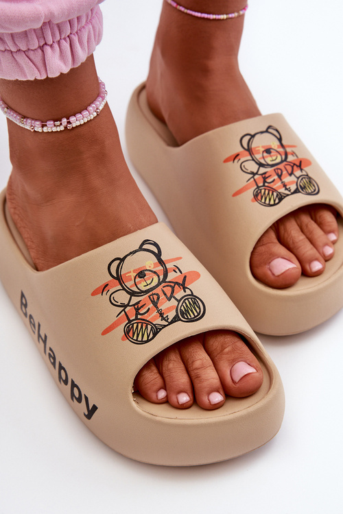 Lehké Dámské Sandály Na Hrubé Podrážce S Plyšovým Medvídkem Tmavě Béžové Serefina