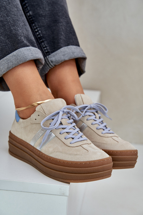 Zazoo N1068S4 Dámské semišové sneakersy na platformě béžové