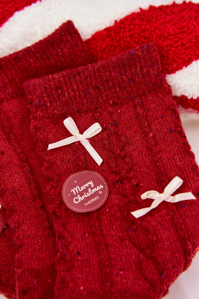 Dámske Vianočné Ponožky S Mašličkami Alpaka Vlna Červené