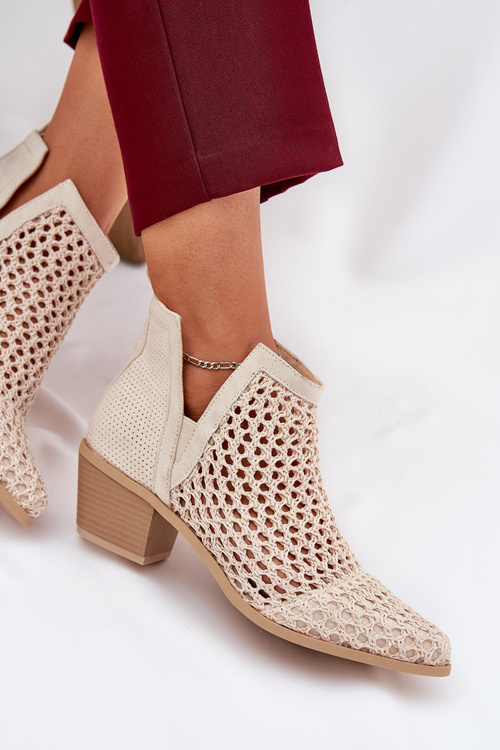 Dámské botky s výřezem a pletením na podpatku světle béžové Tulifedi