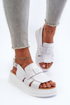 Dámske bielé kožené sandále na platforme a korkovom podpätku Vivitellia