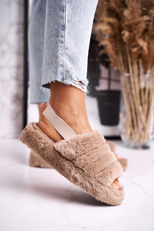 Dámské Kožešinové Hnědé Khaki Papuče Snowflake